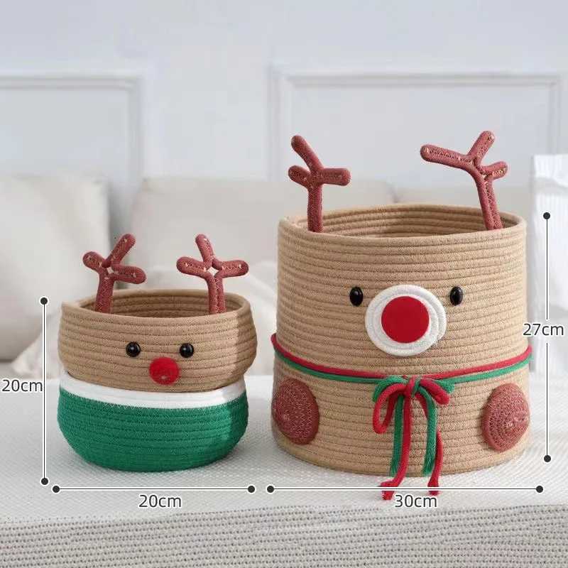 1pcs Christmas Reindeer Cotton Rope Woven Storage Basket Large Capacity He Clothing Storage Basket Christmas Decoration Y251112