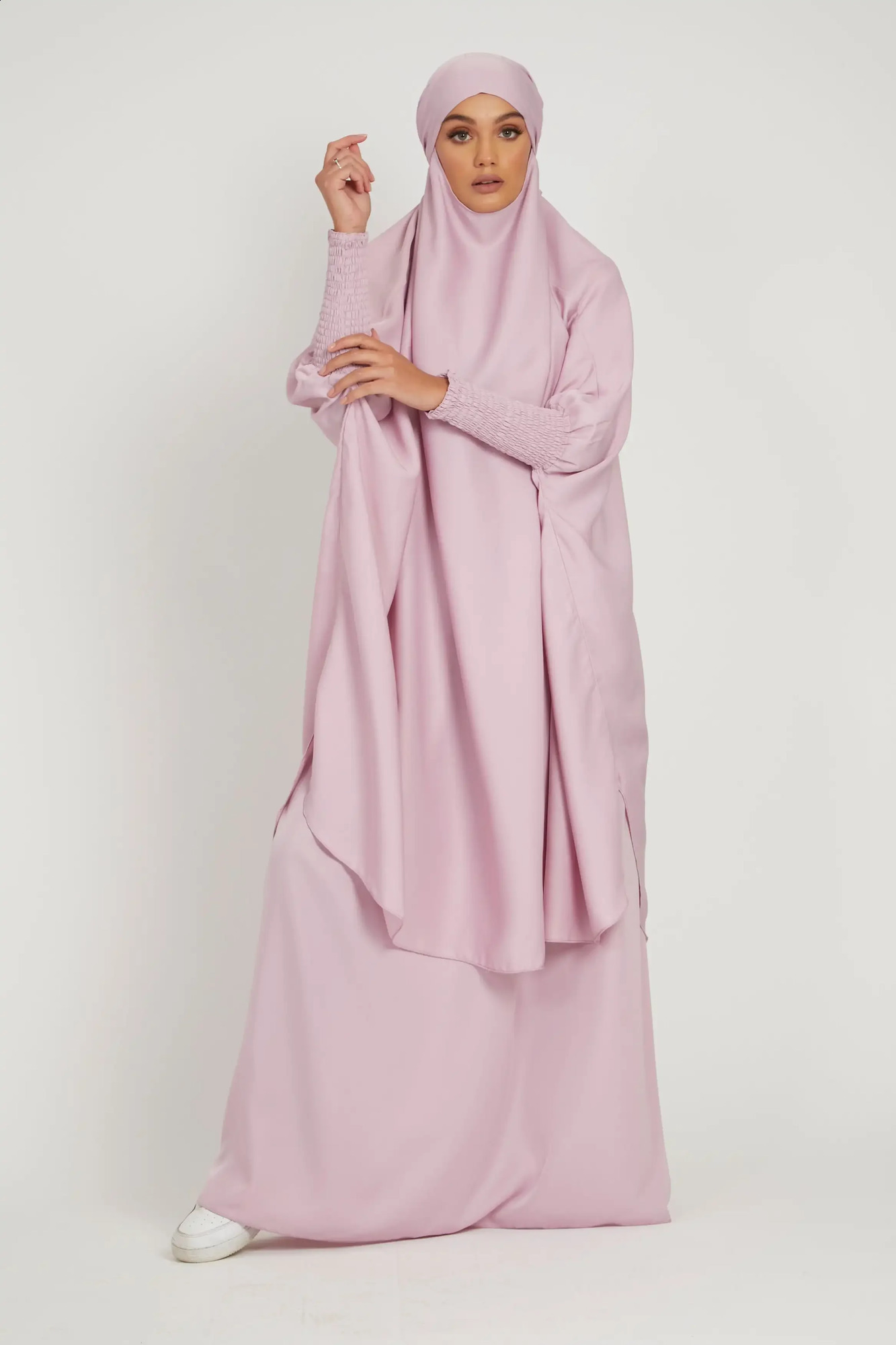 Muslim kimono twopiece Jilbab prayer set Abaya female batwing headscarf dress Kaftan robe long Khimar Islamic cloth Ramadan 250411