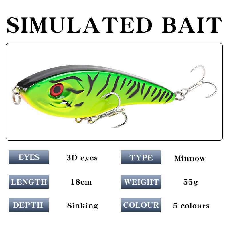 1Pcs JerkBait Pike Bass Fishing Lure Tackle Big VIB 180mm 55g Slow Sinking Artificial Hard Bait Rattle Accessories Bass Z250411