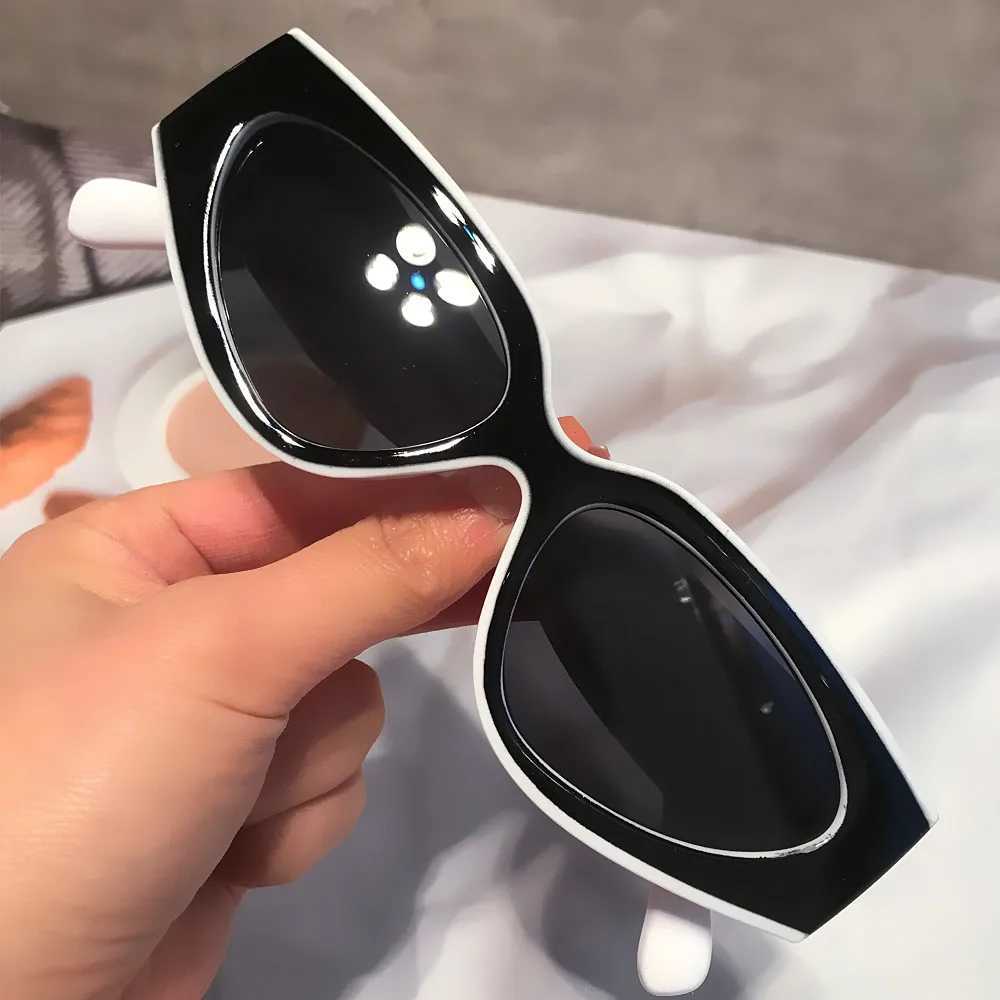 vintage small oval cat eye sunglasses women new fashion brand black white sexy sun glasses ladies trendy elegant shades uv400 Z250411