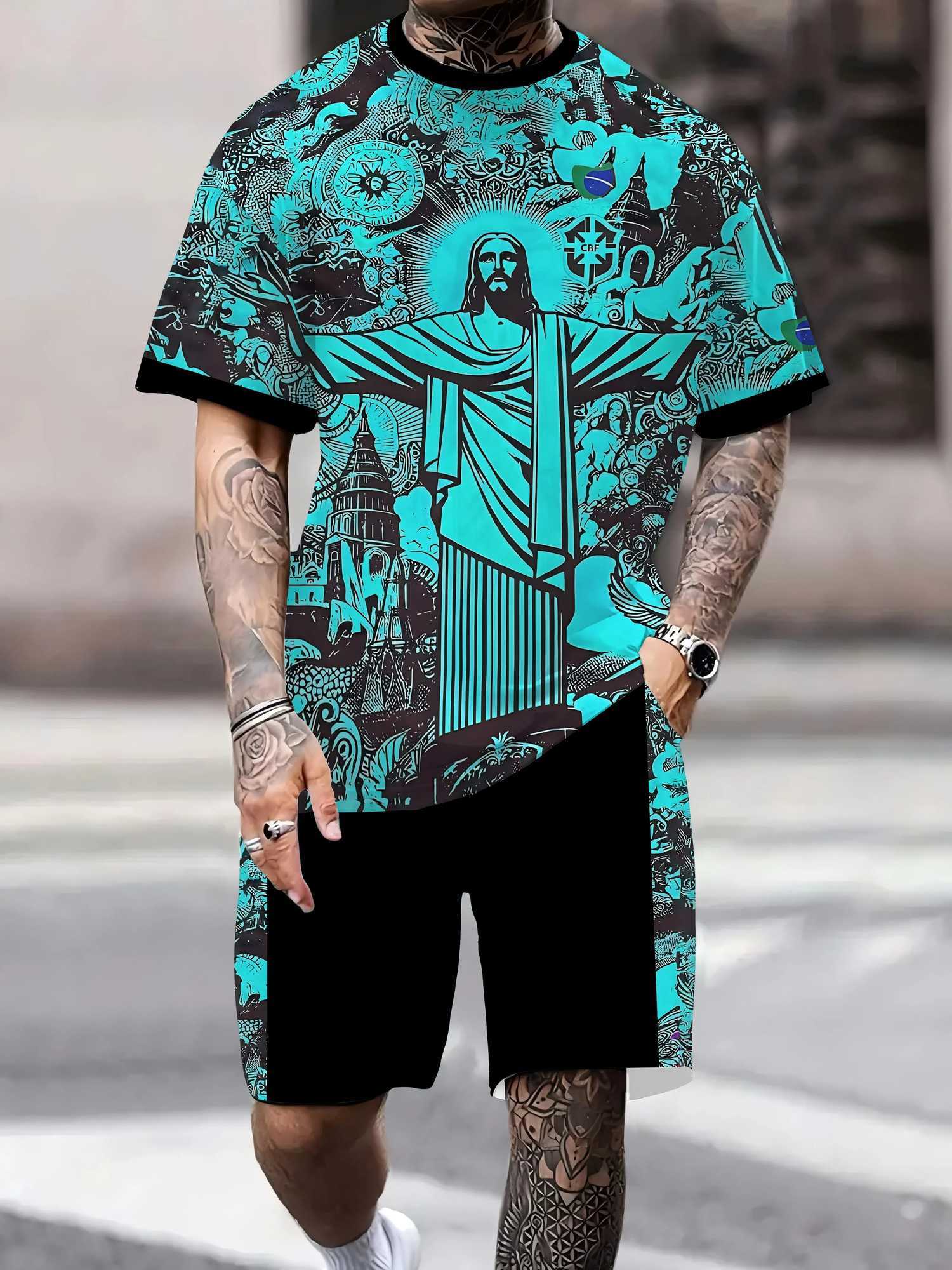 2025 Summer New Brazil Special Edition Jesus Adult Set Summer Football Training Short SLeeve Suitable for MeXJ250412