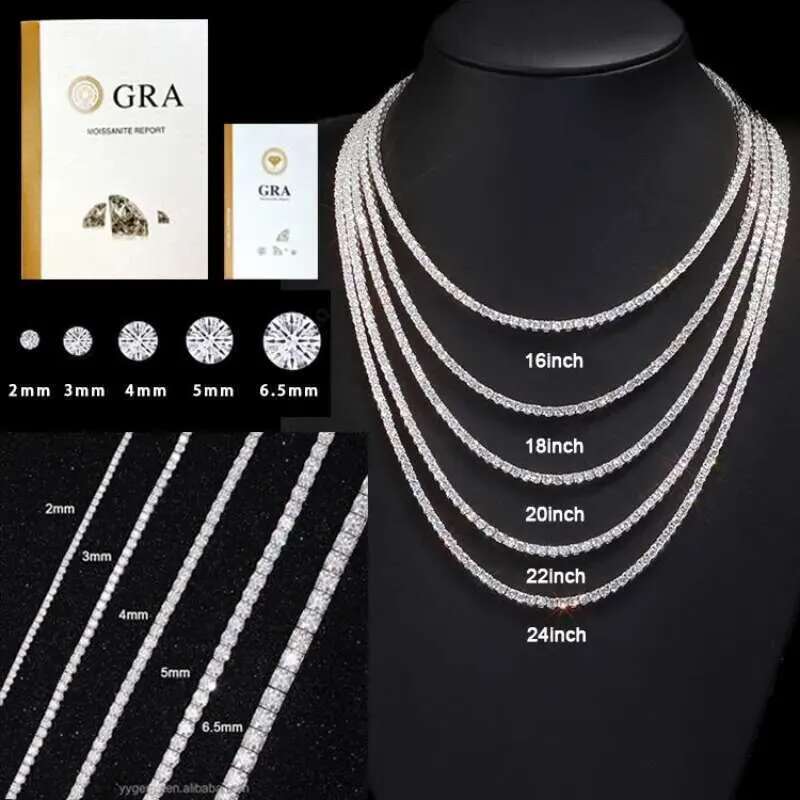 Elegant 2mm Moissanite Tennis Chain Necklace - Gra-Certified VVS Quality in Sterling Silver