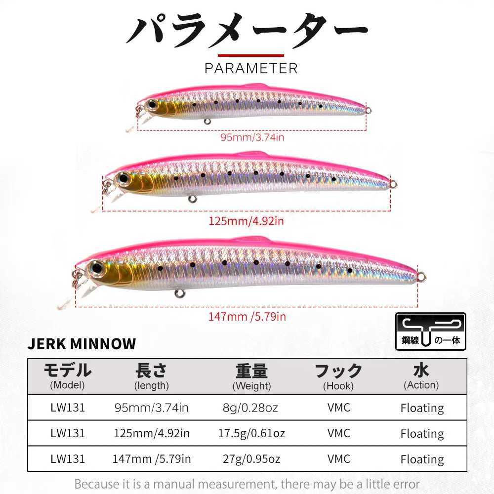 Hunthouse Jerkbaits Saruna Minnow Sea Fishing Lure Hard Bait 95mm/8Sg 12.5cm/17.5g 14.7cm/27g Solid Origin Hook For Seabass Z250411