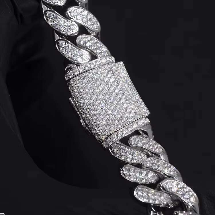 Hot Sale Hiphop Cuban Necklace bracelet Pure Silver 925 Shiny Moissanite Cuban Link Chain