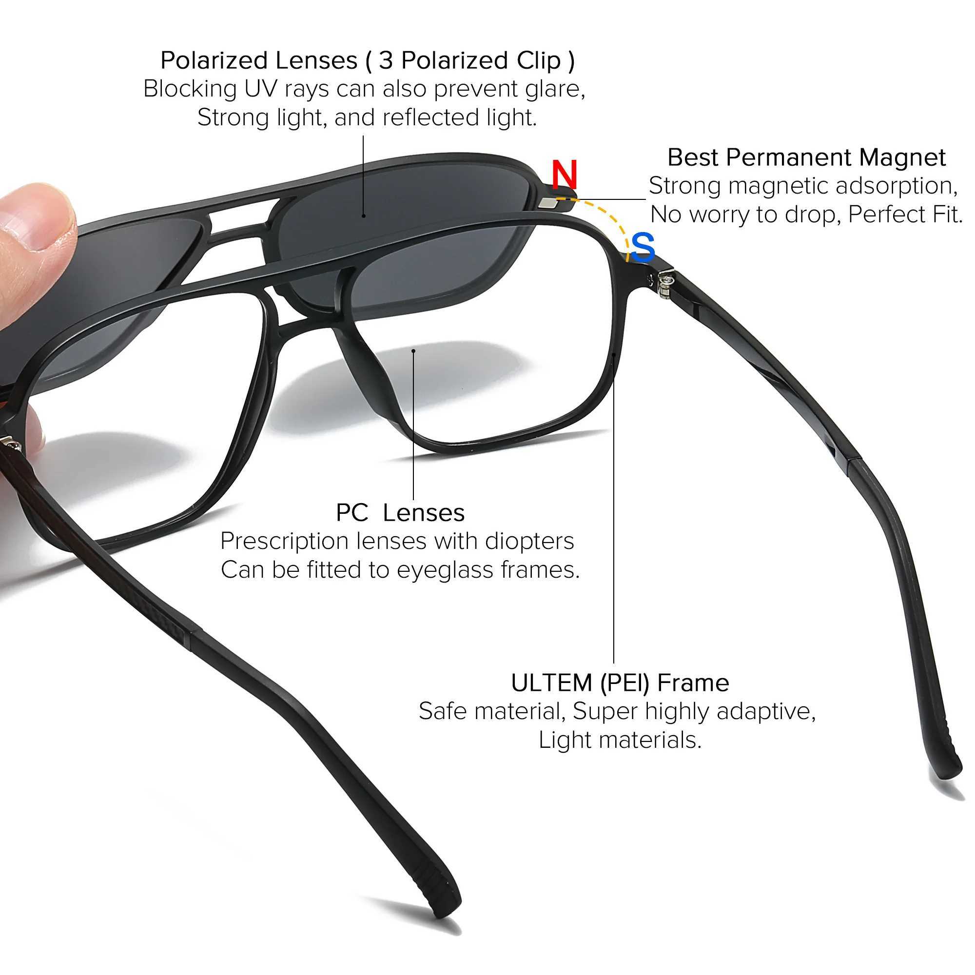 Polarized Magnet Clip on Sunglasses Men Prescription Optical Sun Glasses For Men UV400 Driving Pilot Myopia Glasses Male Brand Z250411