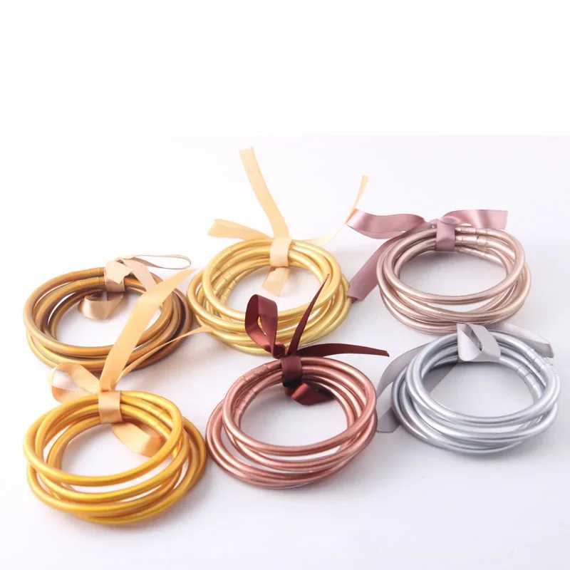 5pcs/set Golden Buddhist Rush Bracelets Tibetan Buddha Girls Bangles Temple Lucky Symbol Silicone Bracelet for Women GirlsC250411