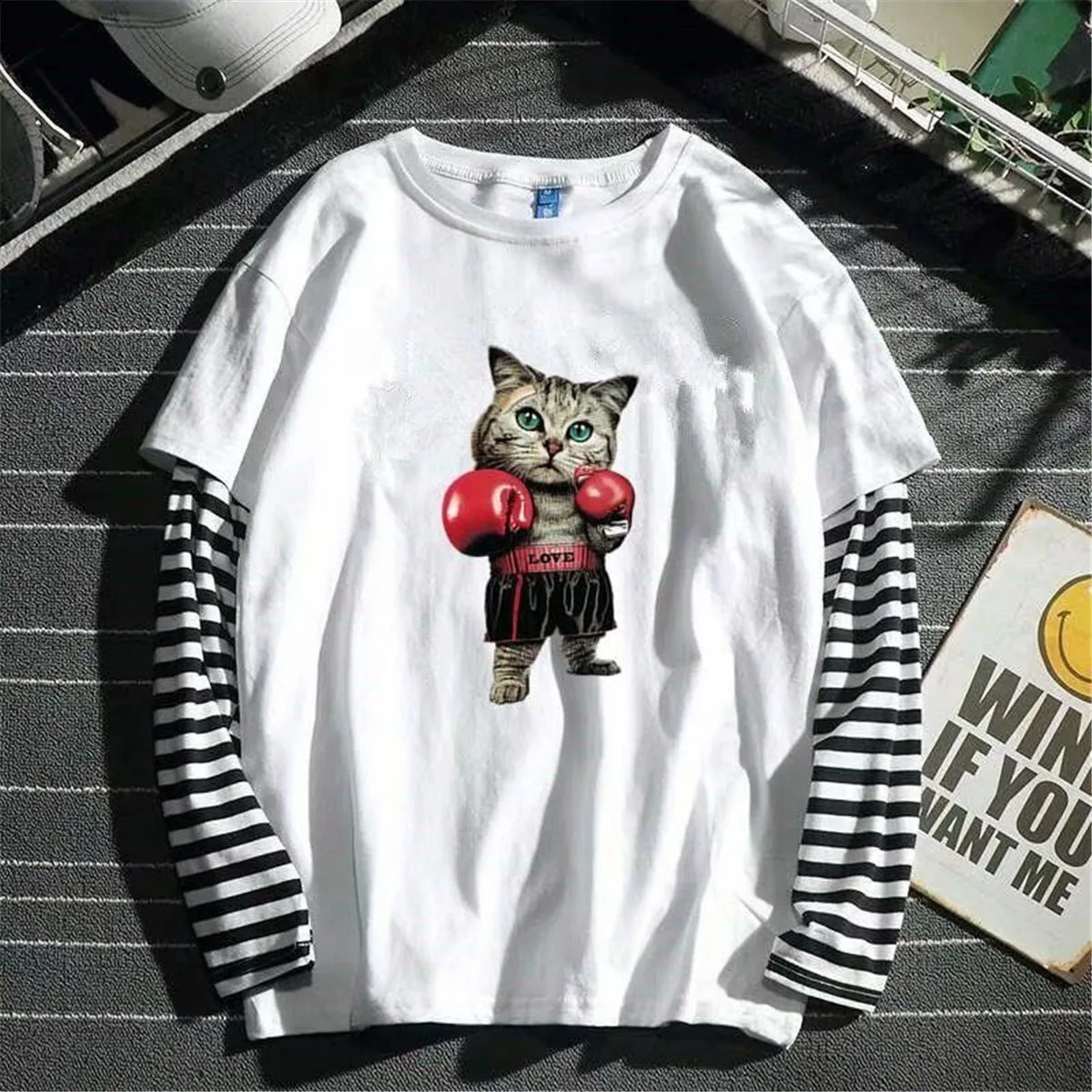 Cool Striped Patchwork T-Shirt Men Autumn Oversize Tops s Solid Long Sleeve T Shirt Fashion Japanese Gothic Japan T Shirt 250411