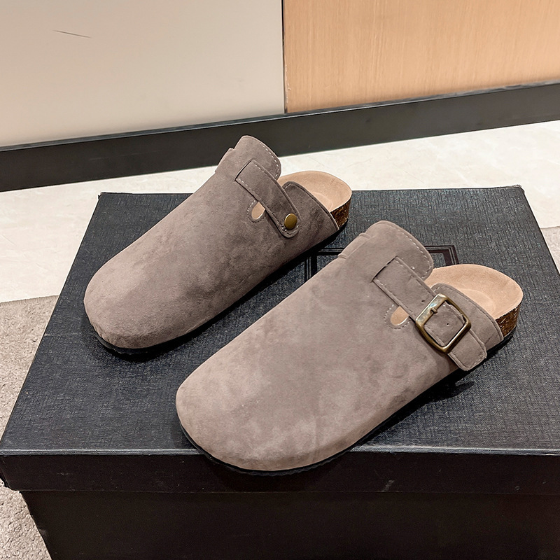 Designer slippers Baotou Half Dragged free Shipping One foot sandals Round head half drag Women wearing sandals outside 2025