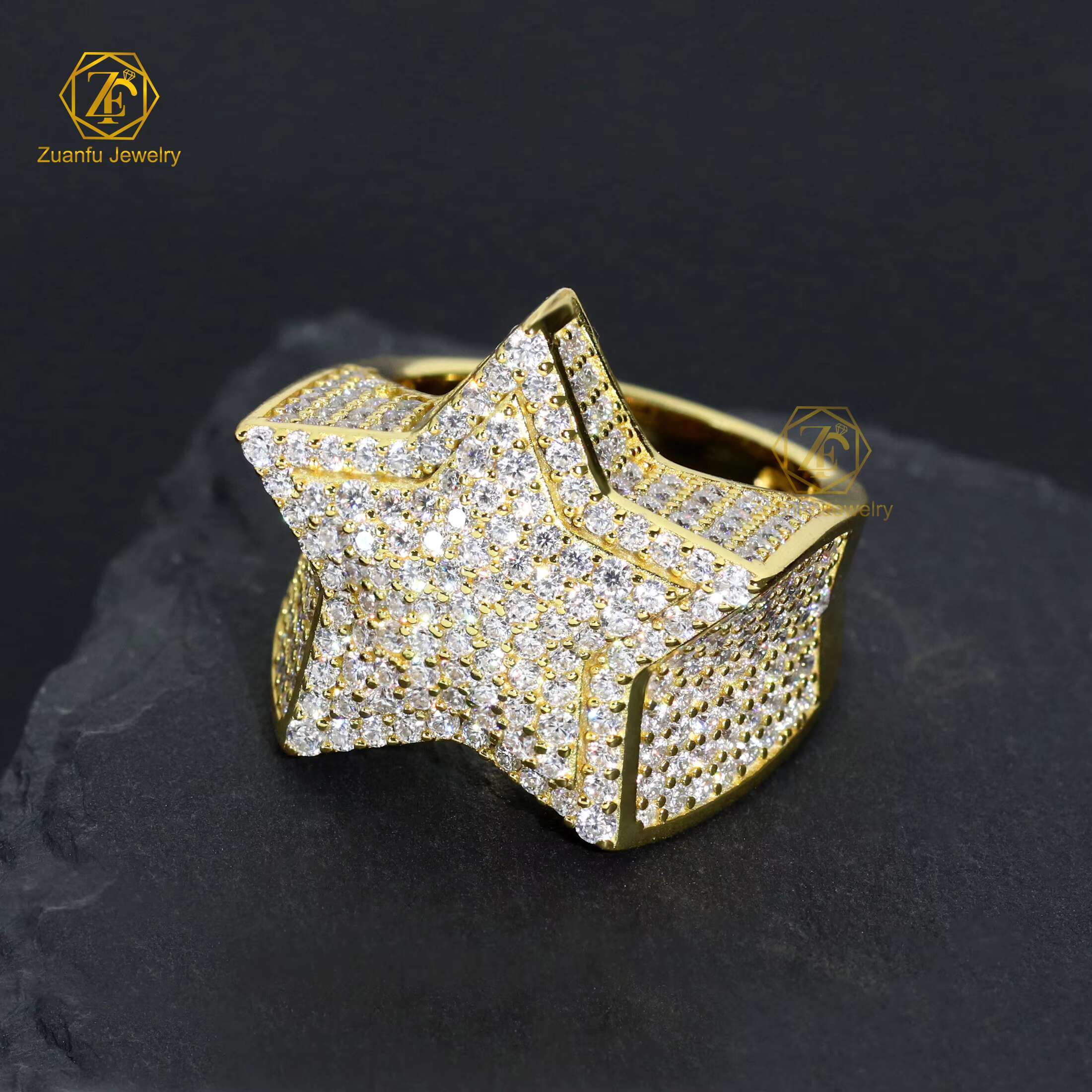 Factory Custom Luxury Jewelry 925 Silver VVS Moissanite Diamond Hip Hop Star Ring Iced Out Letter Ring Fine Jewelry for Men