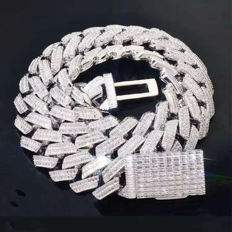 Custom 20mm Baguette Cuban Link Chain Rapper Necklace Fine Jewelry S925 Silver VVS Baguette Moissanite Cuban Chain for Men