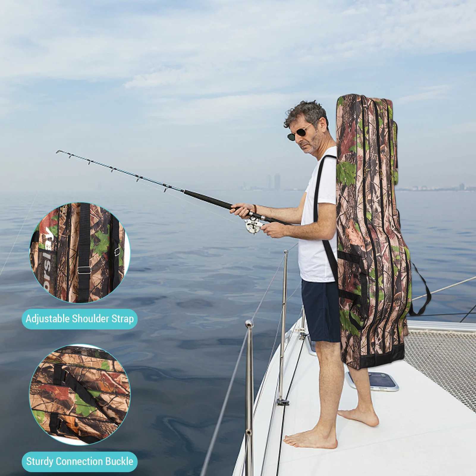 Doorslay 3 Layers Fishing Bag Portable Folding Fishing Rod Reel Bag Fishing Tackle Carry Bag Case Travel Storage Bag Z250411