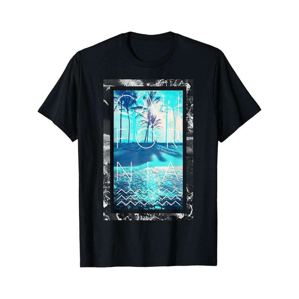 Designer T shirt California Turquoise Beach Waves Distressed ,100% cotton, short sleeve , Wrinkle resistant, Casual, comfortable fit - 220 g T-shirt