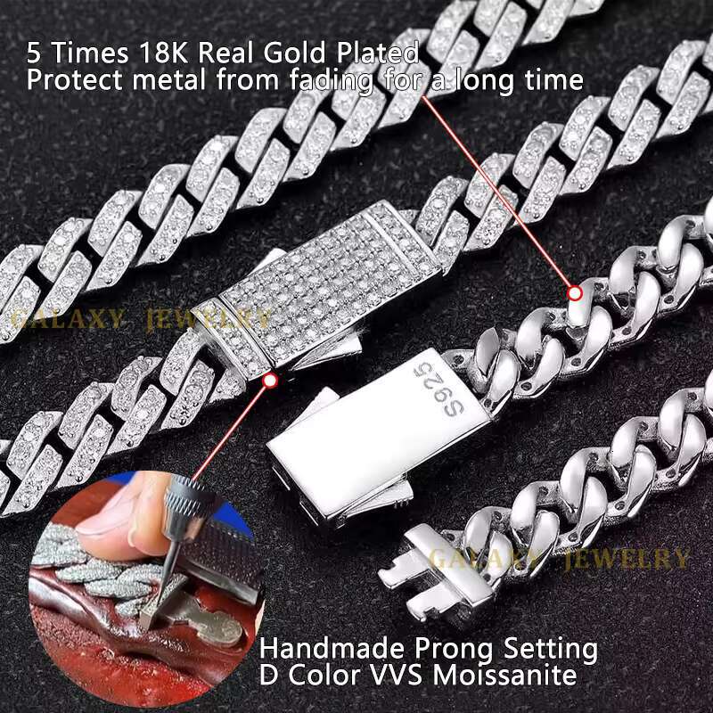 Hiphop Iced Out Cuban 1-3rows 6mm-20mm Bracelet Necklace Mens Jewelry GRA Certificate Custom Classic Prong Cuban Link Chain