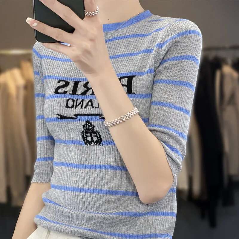 Women's Cashmere Sleeves Simple Design Short Sleeve Knitwear Pullovers Jumper Spring Summer