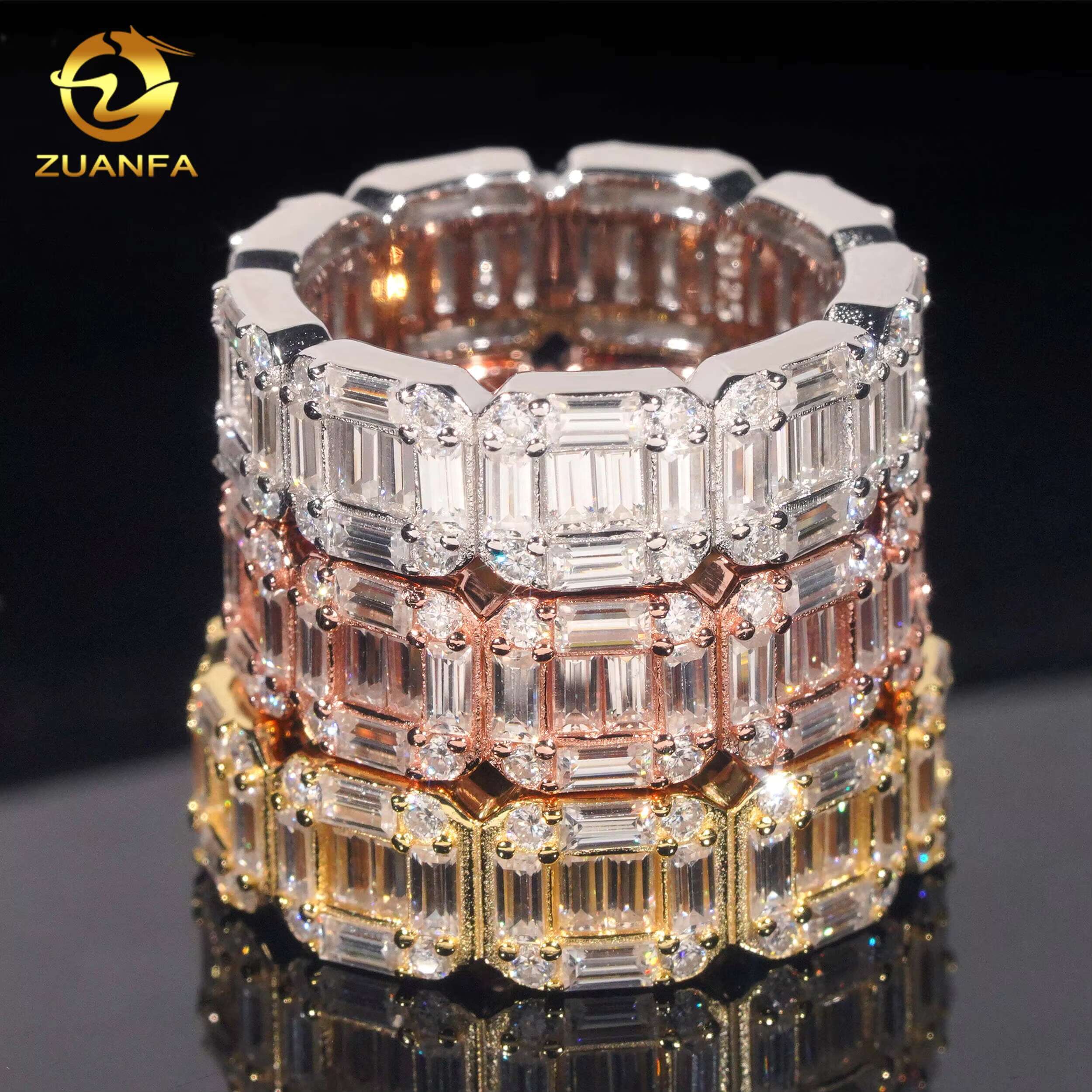 Custom baguette Diamond Vvs Moissanite Rings Fine Hip Hop Iced Out Diamond Jewelry Ring