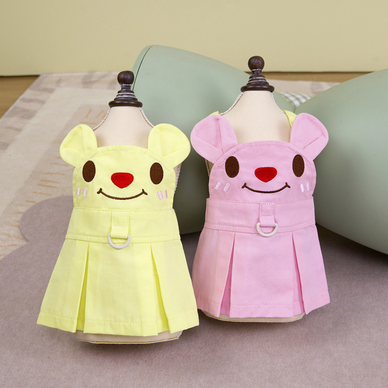 Dog Cat Dress Embroidered Little Bear Cute Dog Dresses Puppy Denim Skirt Chihuahua Teddy Pomeranian Dress Birthday Holiday Clothes for Small Medium Do