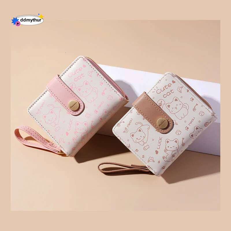 Cute Short Wallet Cartoon Cat Pattern Children'S Coin Purse Girls Money Key Storage Bag Kawaii Gift Student Id Bank Card Holder ddmythur