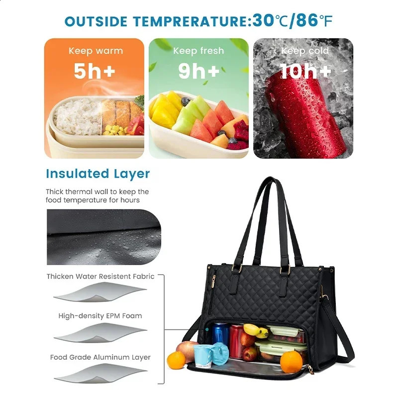 Portable lunch tote bag womens multi-purpose insulated lunch shoulder bag makeup bag durable waterproof travel bag 250410