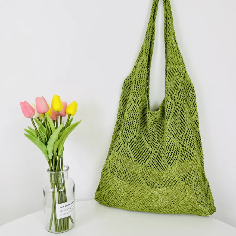 Fashion Hollow Woven Women Shoulder Bag Knitted Large Capacity Handbag Summer Travel Tote Casual Beach Bag 250407