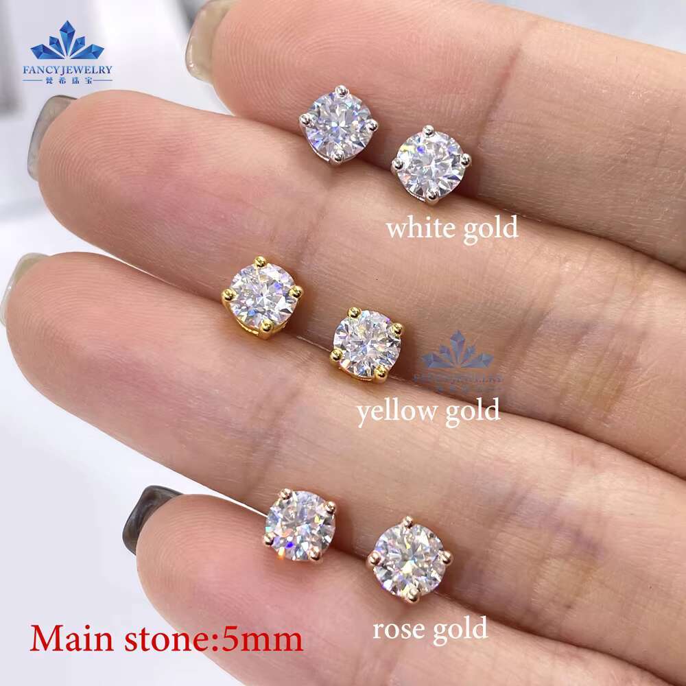 Ready to Ship Fancy Jewelry Round Shape VVS GRA Certificate Moissanite Diamond Sterling Silver Studs Hip Hop Earrings