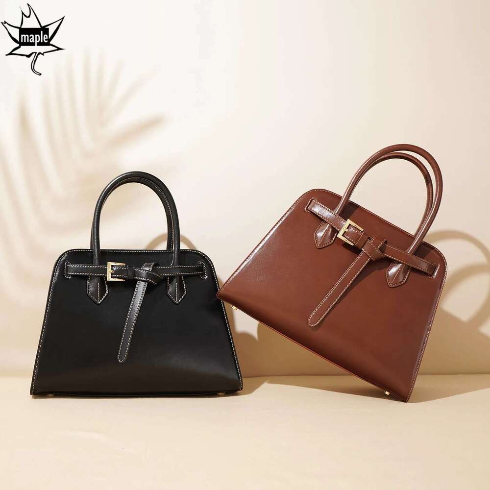 Designer Bag 2025 Leisure Hard Cow Leather Women Shoulder Bag Large Fashion Magnetic Button Open Tote Female Handbag Brown