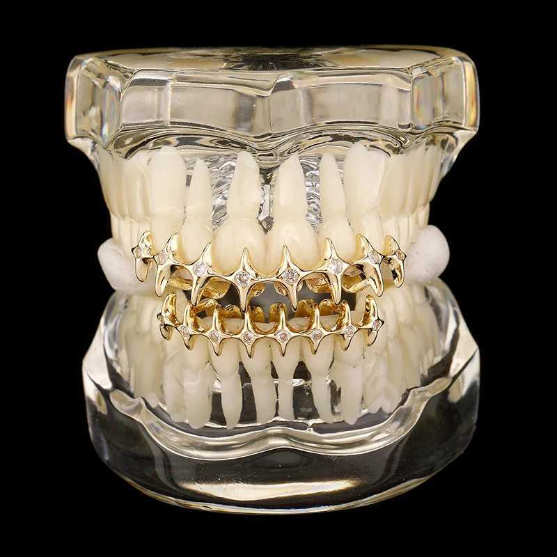 1 piece/set Hip Hop silver gold-plated Grillz teeth gloss CZ crystal cross gap Grillz rose star top and bottom dental caps W250412
