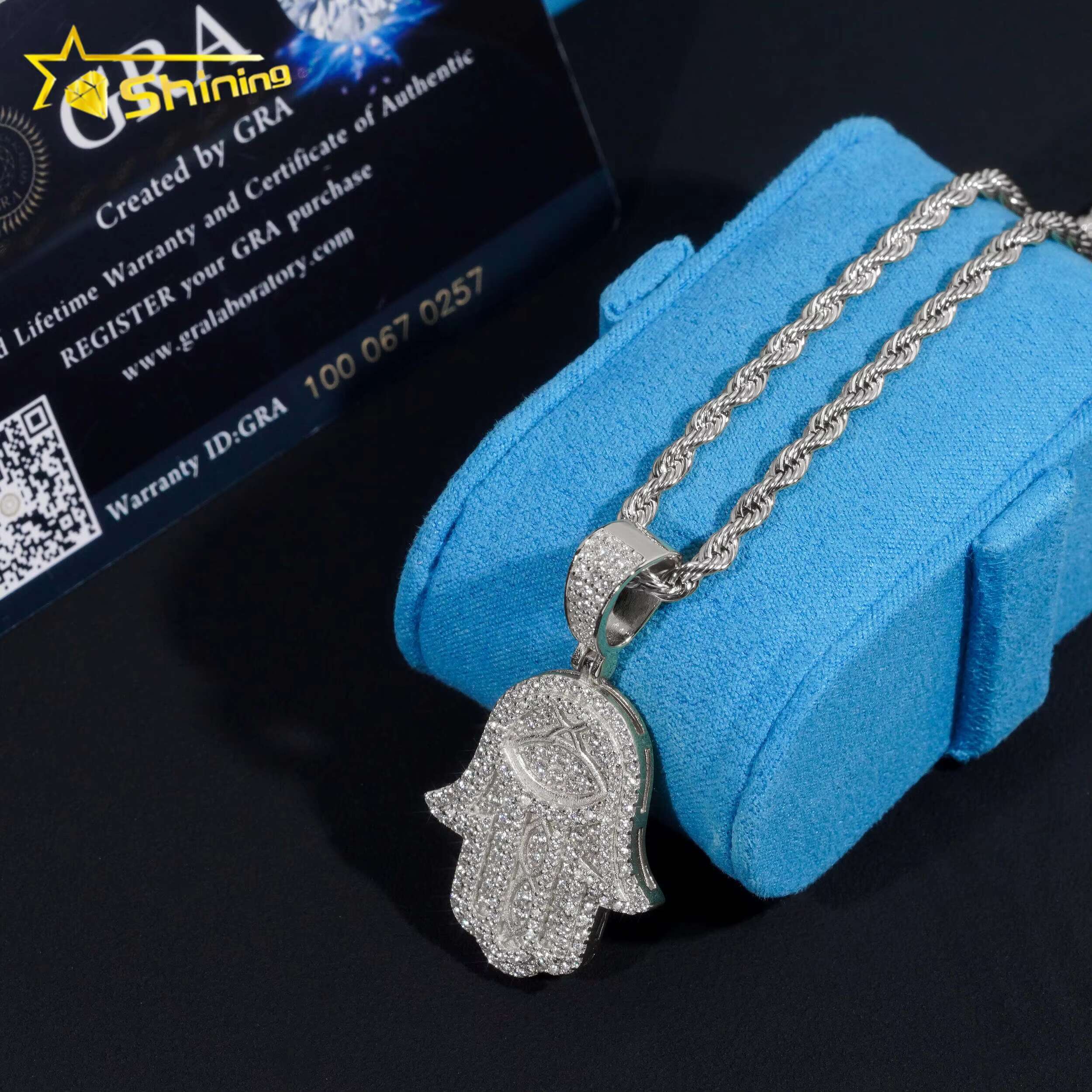Promotion Price Pass Tester 925 Sterling Silver Gold Plated Fully Iced Custom Fine Jewelry Pendants Charms Hamsa Pendant