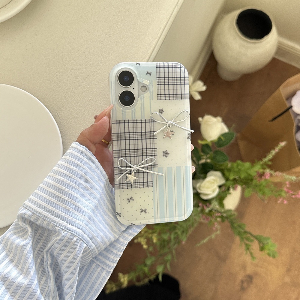 Fresh Spliced Bowknot Phone Case Compatible with iPhone 16/15 Pro Max Simple Shockproof iPhone 14/13