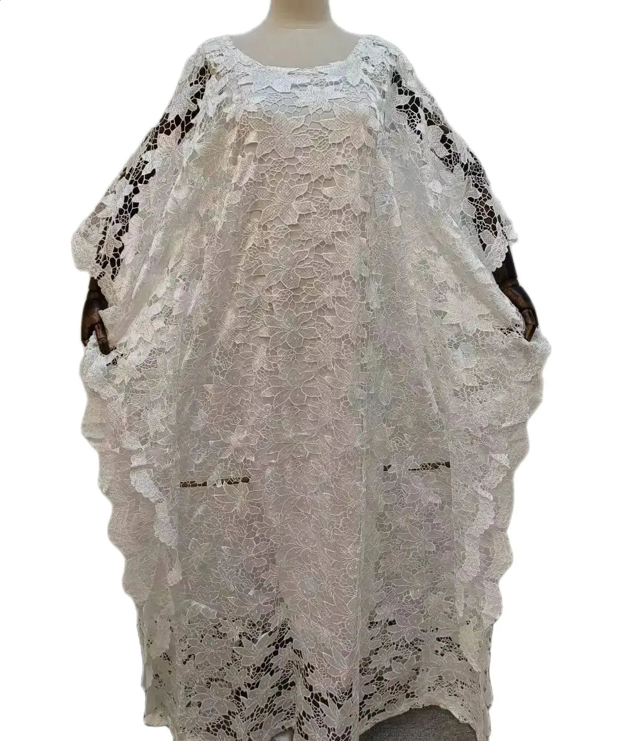 MAMADA L7621 African Womens Clothing Dashiki Abaya Fashion White Lace Fabric Long SkirtInterior Heavy Duty Free Size 250411