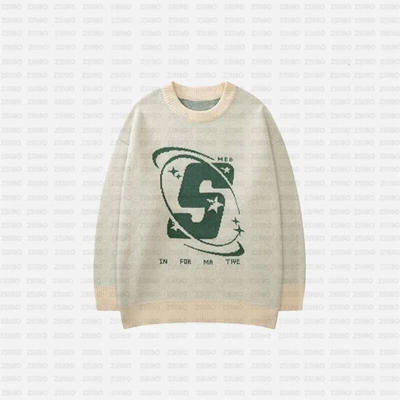 Capital Letter Print Solid Color Retro Men's And Women's Autumn Winter Sweaters Haruku Crew Neck Oversized Baggy Knitted Top