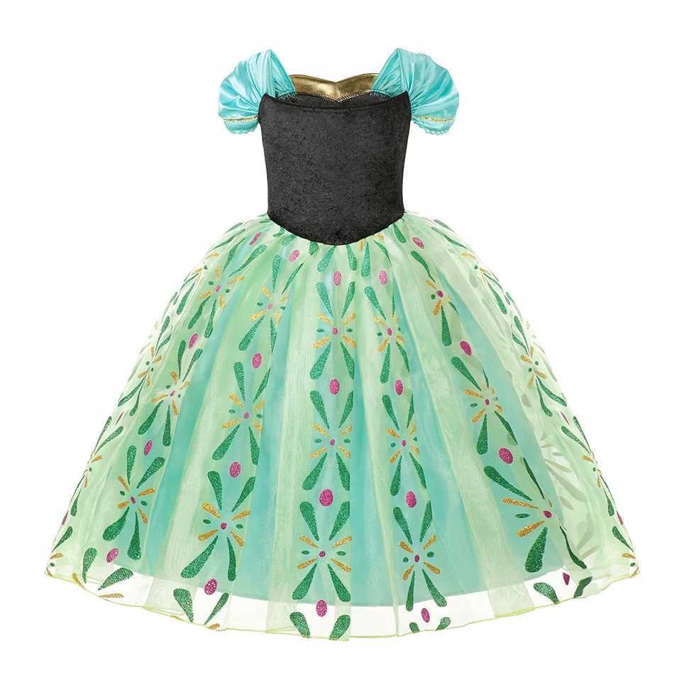 Disney 2025 Princess Girl Anna Dress Vestdos Party Birthday Costume Childrens Wig Crown Gloves Halloween CostumeXJ250411
