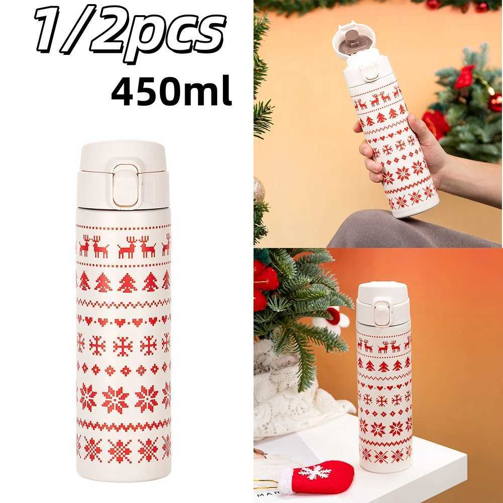 Christmas 450ml Stainless Steel Thermos Cup Household Bouncing Cover Vacuum Christmas Water Bottle Minimalist Men And Women Portable Cups Y251112