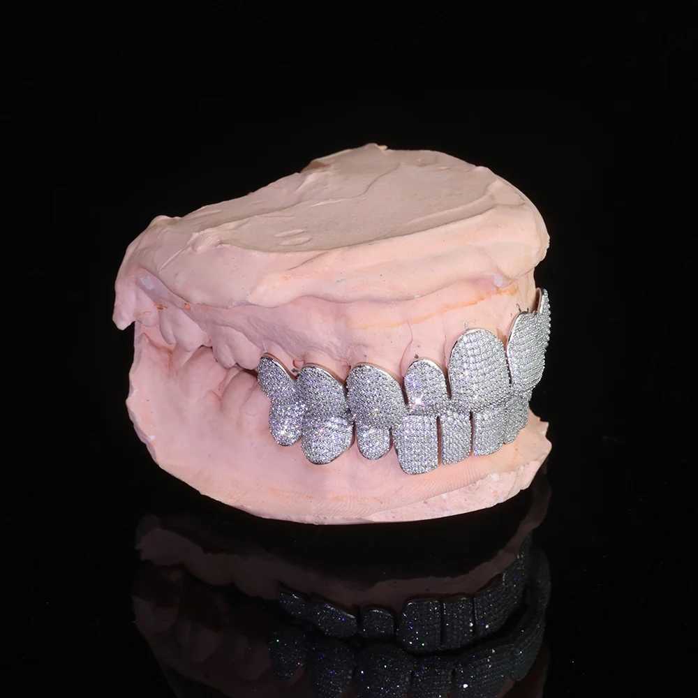 Hip Hop Iced Out Vvs Diamond Grillz Teeth 8 Front 8 Bottom 925 Pure Silver Customized Moissanite Grillz Body Jewelry W250412