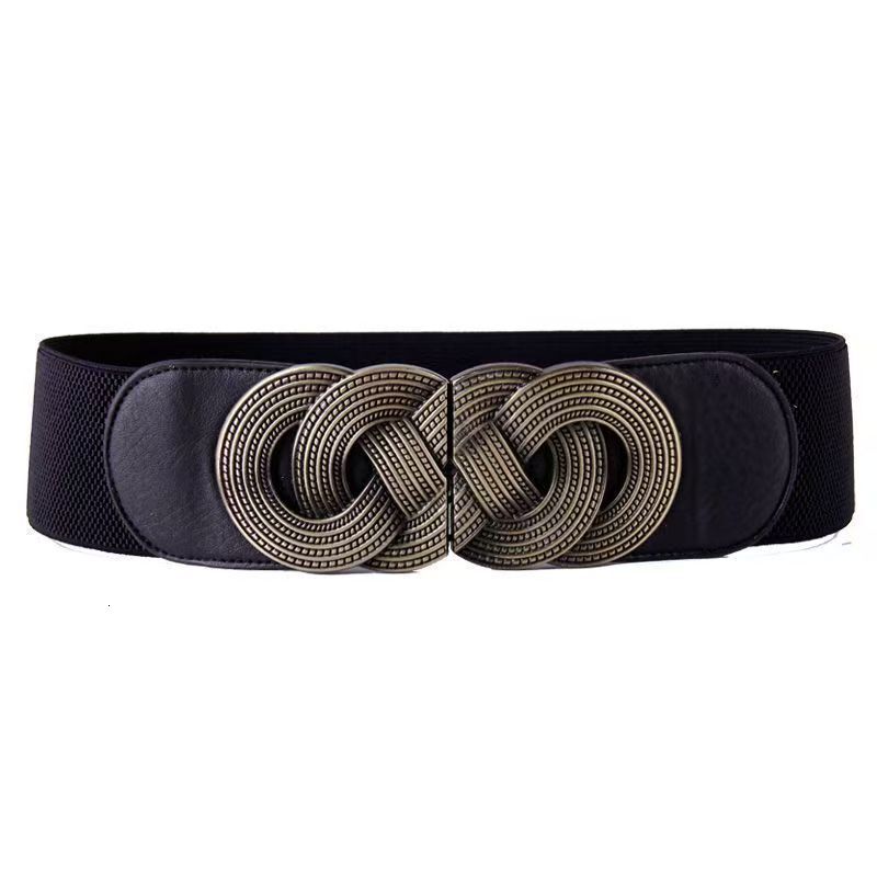 New Waist Cover with Pattern Elastic and Tight, Double Buckle, Women's Decorative Belt