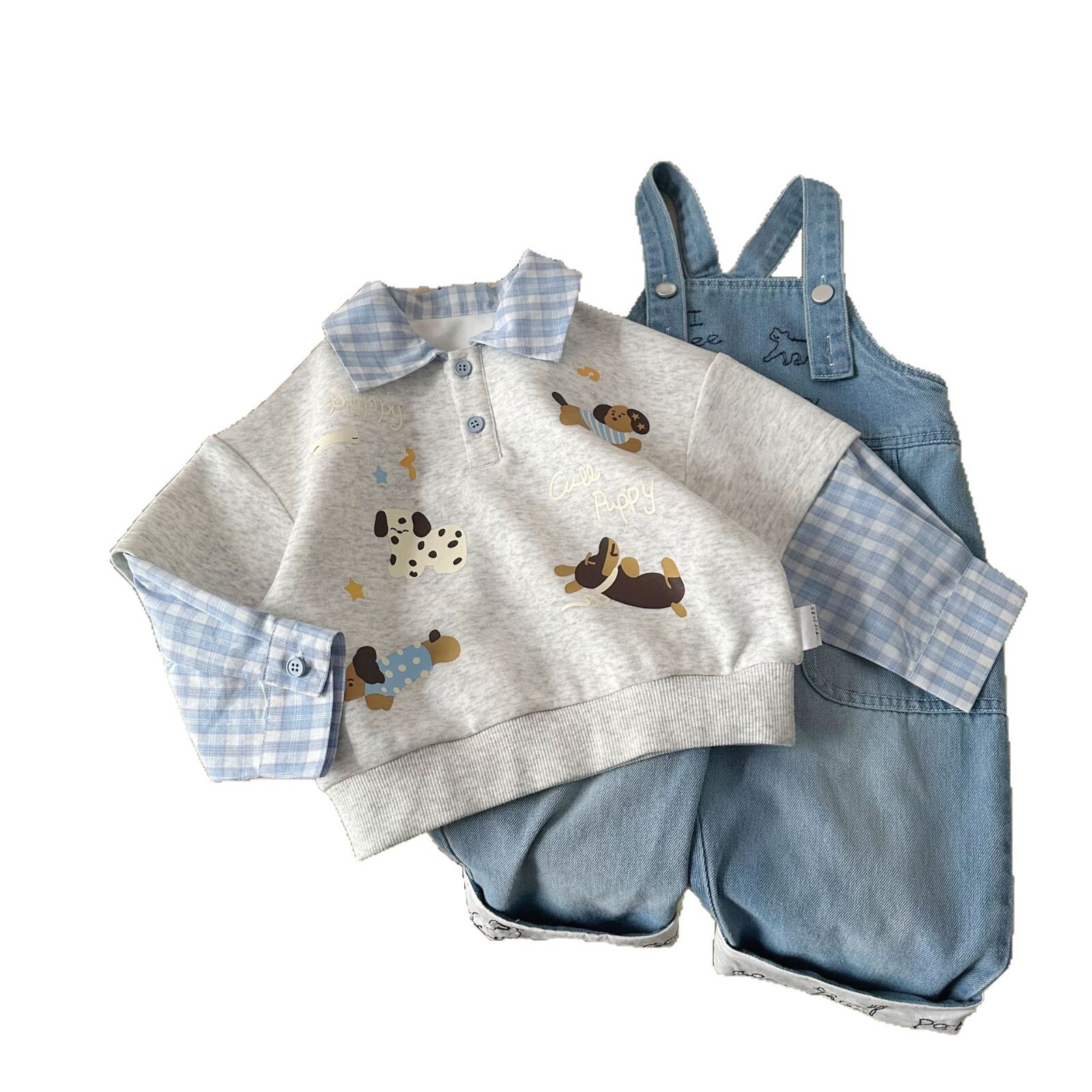 Ddmyshoesvip Boys Hoodies Spring POLO Collar Shirt Fake Two Small Dog Prints