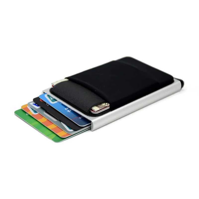 YUECMIE Slim aluminum wallet with elastic back pocket ID card holder mini RFID wallet automatic pop-up bank card shell Z250411