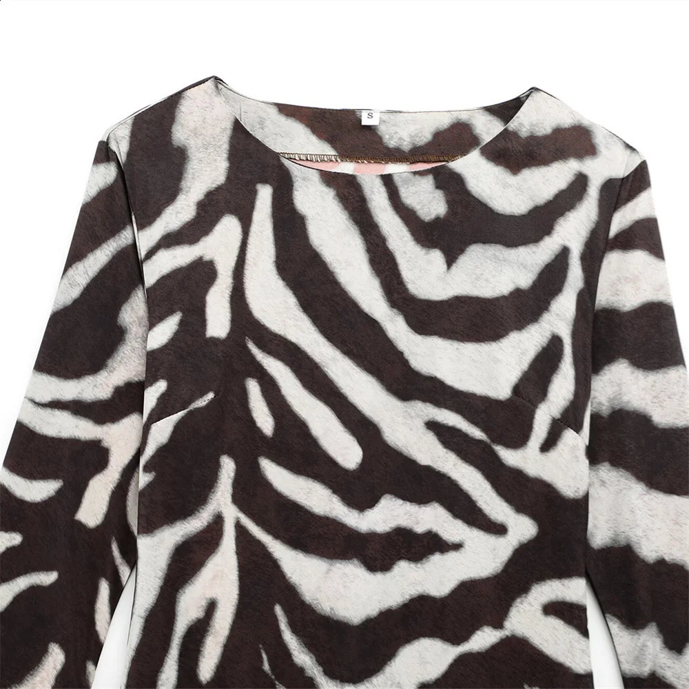 UNIZERA womens boat collar lapel long sleeved zebra print slim dress suitable for spring and summer casual clothing 250411