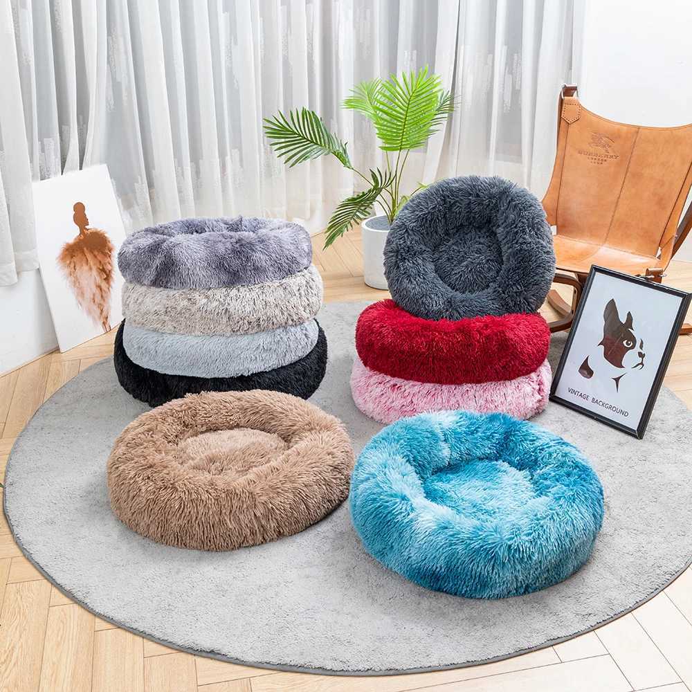 Bedroom calming dog bed for large medium and small dogs - Donut washable small pet bed non slip round fluffy faux fur cat bed X250412