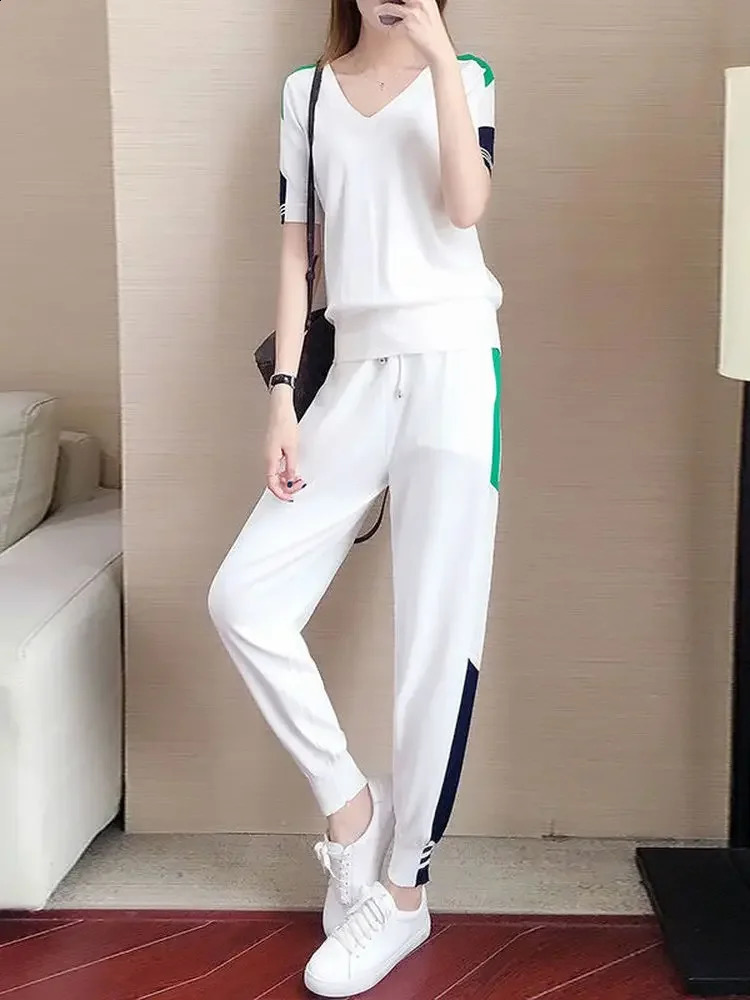 Sports Suit for Women Summer Fashion Korean-style Age-reducing Loose Casual Short-sleeved Two-piece Gym Clothing Suits 250411