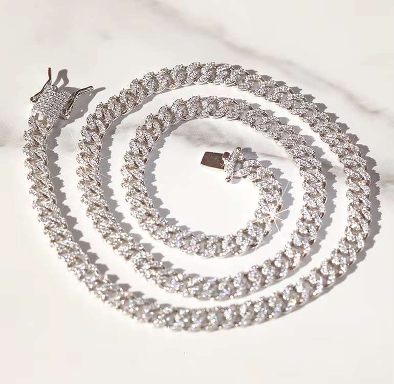 Hip Hop Chain 6mm 10mm 1 Row Diamond S925 Silver Bling Bracelet Pass Diamond Tester Moissanite Necklace Cuban Link Chain