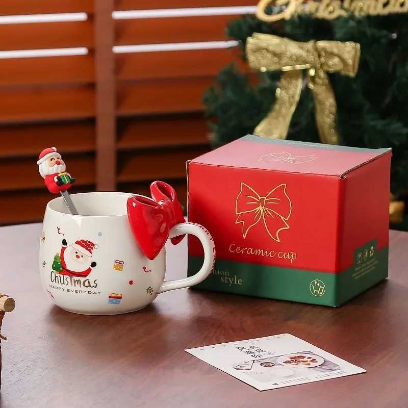 Christmas 2025 New Cute Christmas Ceramic Mug with Bow Stylish Cute Bow Mug Coffee Cup for Home Perfect Holiday Gift and Party Favor Y251112