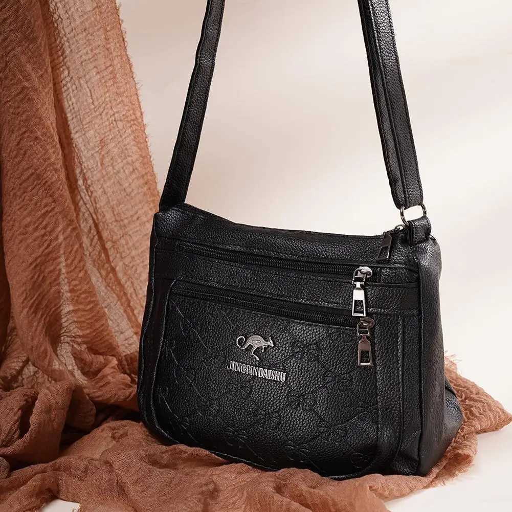 Casual Crossbody Bag Simple Large Capacity Multi-layered Shoulder Bag for Mom Fashionable Vintage PU Leather Polyester LiningT2511112
