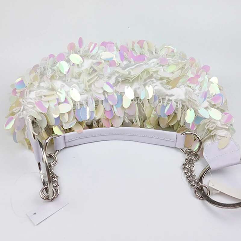 Vintage Heavy Handmade Sequin Tassel Shoulder Beaded Embroidery Sier Designer Bag Shiny Evening Bags Clutch Handbag