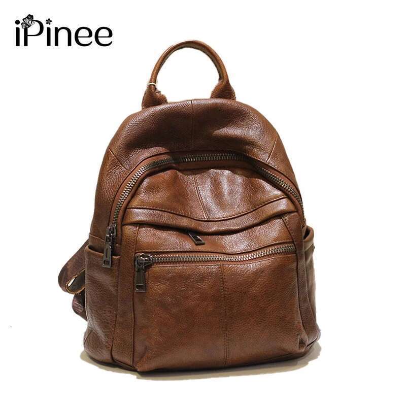 Designer Bag Ipinee Backpack Women Cow Backpacks For Girls Genuine Leather School Bags Casual Knapsack Large Travel Bag