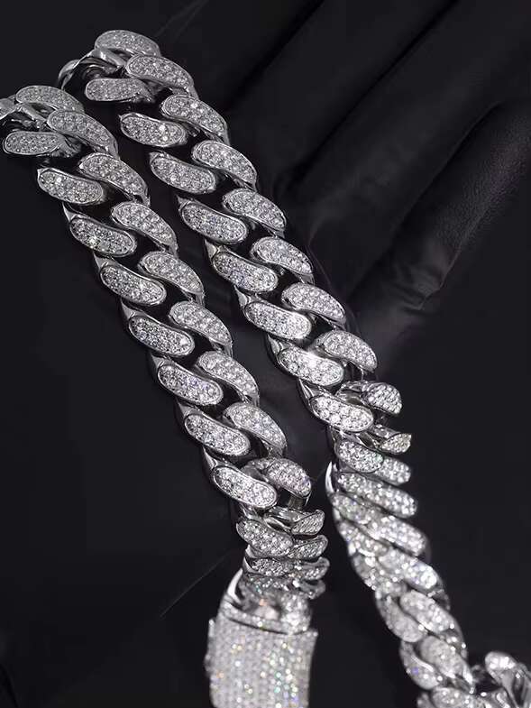 Hot Sale Hiphop Cuban Necklace bracelet Pure Silver 925 Shiny Moissanite Cuban Link Chain