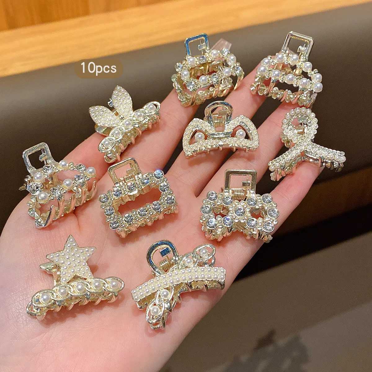 10 imitation pearl rhinestone small grab clips fashionable and sweet hair clips suitable for daily use as hair accessories Y2504012