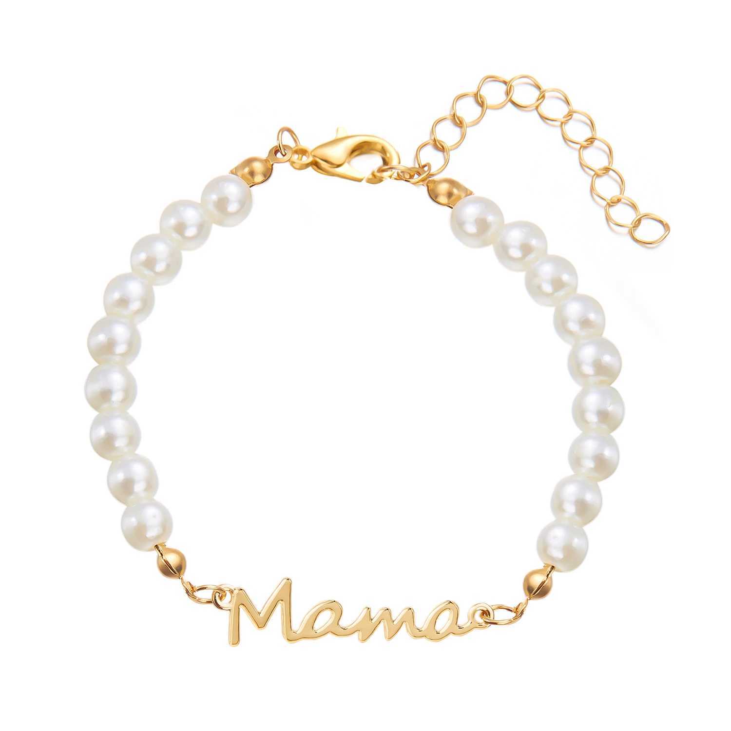 Imitation Pearl Letter Mama Pendant Bracelets Fashion Charms Stainless Steel Chains Bracelet for Women Jewelry Mothers Day GiftC250411