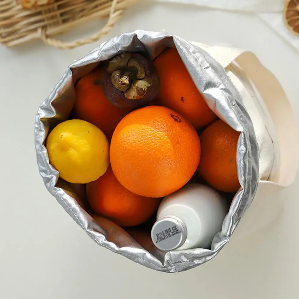 Bento bag large capacity drawstring waterproof aluminum foil lining Japanese lunch box insulated bag daily use 250410