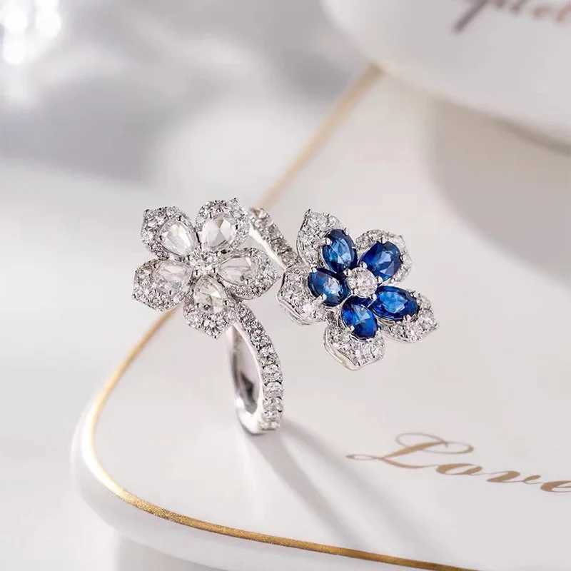 Korean Fashion Temperature Blue Crystal Twisted Leaf Womens Wreath 925 Pure Silver Jewelry Party RingXJ250412