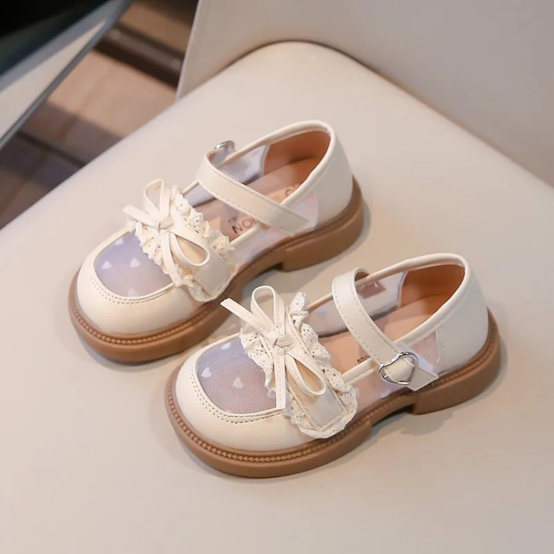 2-14Y Princess Girl Shoes Baby Childrens Fashion Mary Jane Shoes Girl Lolita Style Ruffle Lace Dress Black Beige 250411